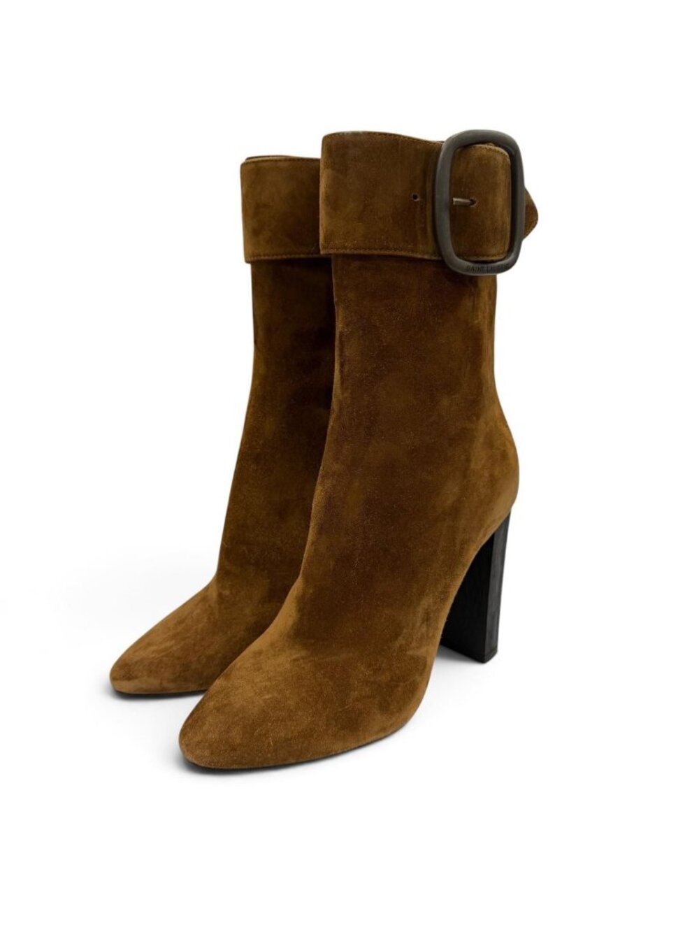 Saint Laurent Side Zip Belt Suede Leather Short Boots Brown